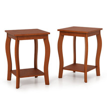 15 Inch 2-Tier Square End Table with Storage Shelf Set of 2-Walnut - Color: Waln - £79.18 GBP