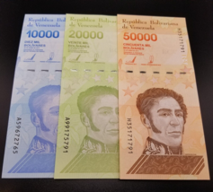 Venezuela Banknotes 3 pieces:  10.000 , 20.000 &amp; 50.000, UNC - £3.95 GBP