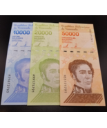 Venezuela Banknotes 3 pieces:  10.000 , 20.000 &amp; 50.000, UNC - £3.87 GBP