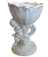 Vintage Vase 7” Cherub Chalice White Planter Pottery Shiny Angel No Chip... - $13.32