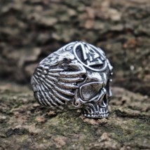 EYHIMD Viking Valknut Symbol Sukll Stainless Steel Ring Mens Ravens Biker Rings  - £8.95 GBP