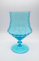 Vintage blue art glass optic pattern footed compote with unusual shape - $34.99