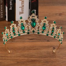 Baroque Vintage Green Crystal Heart Bridal Jewelry Sets Rhinestone Tiaras Crown  - £32.65 GBP