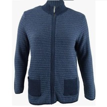 Karen Scott Womens L Blue Intrepid Combo Zip Up Sweater Jacket NWT CU87 - £11.75 GBP