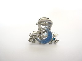 Small mini silver metal clear blue moon crystal hair claw clip - $5.95