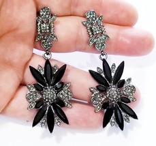 Black Gothic Chandelier Earrings, Prom Rhinestone Crystal Drop Earrings, Stateme - £27.48 GBP
