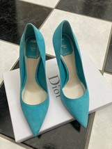 NIB 100% AUTH Christian Dior Cherie Turquoise Suede Pointy Pumps 10CM $650 Sz 38 - £311.65 GBP