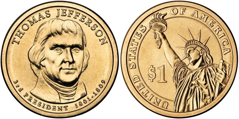 2007 P Thomas Jefferson Presidential $1 Dollar Graded Uncirculated Coin - $1.93