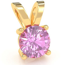 Lab-Created Pink Sapphire Solitaire Pendant In 14k Yellow Gold - £152.00 GBP
