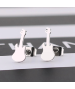 Stainless Steel Gold Plated Guitar Shape Stud Earrings Unisex Color Silver - £9.84 GBP