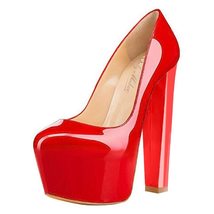 Onlymaker Women&#39;s Platform Round Toe Red  Block Chunky High Heels Office Party W - £104.35 GBP