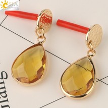 CSJA Gold Color Stud Earrings Water Drop Shape Murano Glass Crystal Bead Pendant - £6.37 GBP