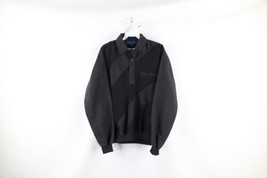 Vtg 90s Streetwear Mens M Faded Ribbed Knit Collared Pullover Polo Shirt Black - £39.52 GBP