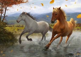 Two Horses Painting Printed Canvas Living Room Art Wall Decor Giclee - £7.60 GBP+