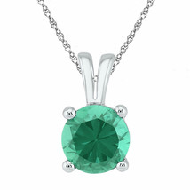 Sterling Silver Womens Round Lab-Created Emerald Solitaire Pendant 1-1/3 Cttw - £50.06 GBP