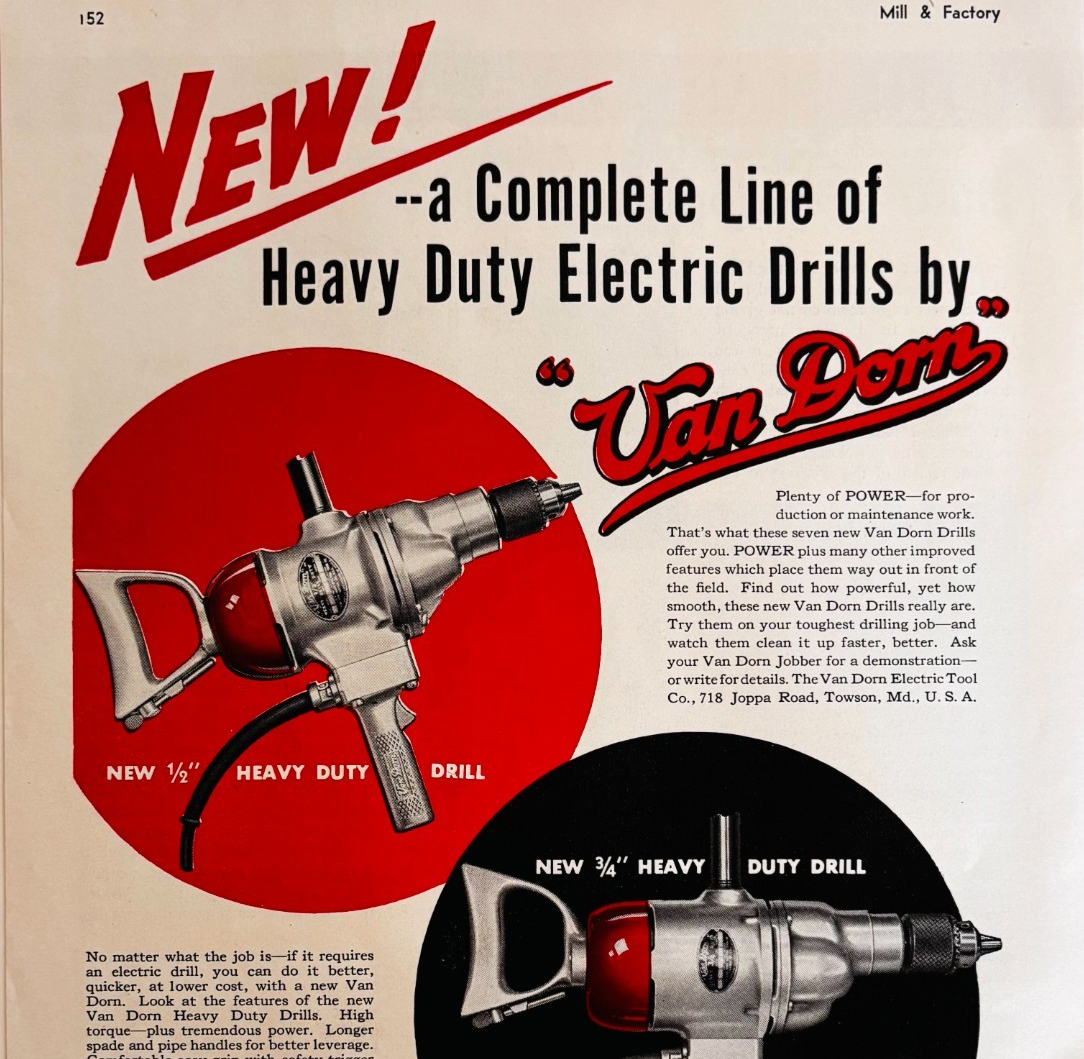 1936 Van Dorn Power Drills Advertisement Pneumatic Tools Industrial Duty F15B