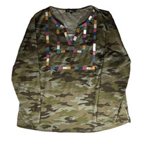 Andree by Unit Women&#39;s Sz 1X Camo Embroidered Top Long Sleeve Oversized - £16.55 GBP