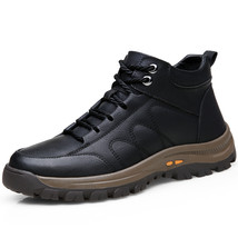 Autumn Winter Men Boots Thick Composite Sole Leather Shoes Cowhide Leather Sewin - £60.94 GBP