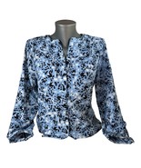 Coral Bay Women&#39;s Blue Floral Print Blouse Top Roll Tab Sleeves Size Small - $16.26 CAD