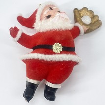 Vintage Santa Ornament Catching Baseball Felt 4&quot; Tall Flocked - £18.30 GBP
