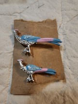 Enamel Bird Brooch Pin Vintage Blue Silver Tone Long Tail Feathers and C... - $32.73 CAD