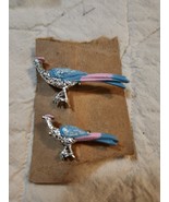 Enamel Bird Brooch Pin Vintage Blue Silver Tone Long Tail Feathers and C... - $32.81 CAD