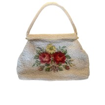 Needlepoint Roses Beaded Handbag Magnetic Closure and Inner Pockets - $123.74