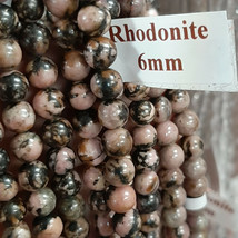 6mm Rhodonite Smooth Round Beads 15&quot; - 16&quot; strand  - £6.73 GBP