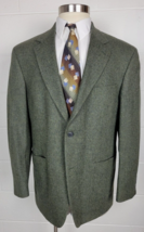 Lands End Mens Green Herringbone Tweed Lambswool Wool Sport Coat Jacket 43R - £31.65 GBP