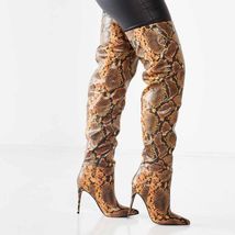 Autumn Over the knee Boots Women Sexy Snakeskin Pointed Toe Thin High Heels Boot - £182.40 GBP