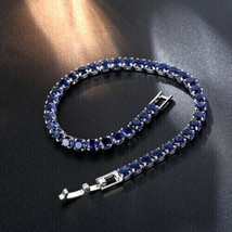 12CT Round Lab Created Sapphire Women Engagement Bracelet 14K White Gold Plated - £111.11 GBP