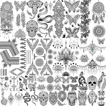 32 Sheets 89 PCS Black Lotus Temporary Tattoos For Women Hands Adults Underboob  - £19.86 GBP