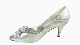 VINTAGE FAYVA &#39;80s Women High Heel Silver Jacquard Pump Size 7.5 (FITS Size 6.5) - £33.21 GBP