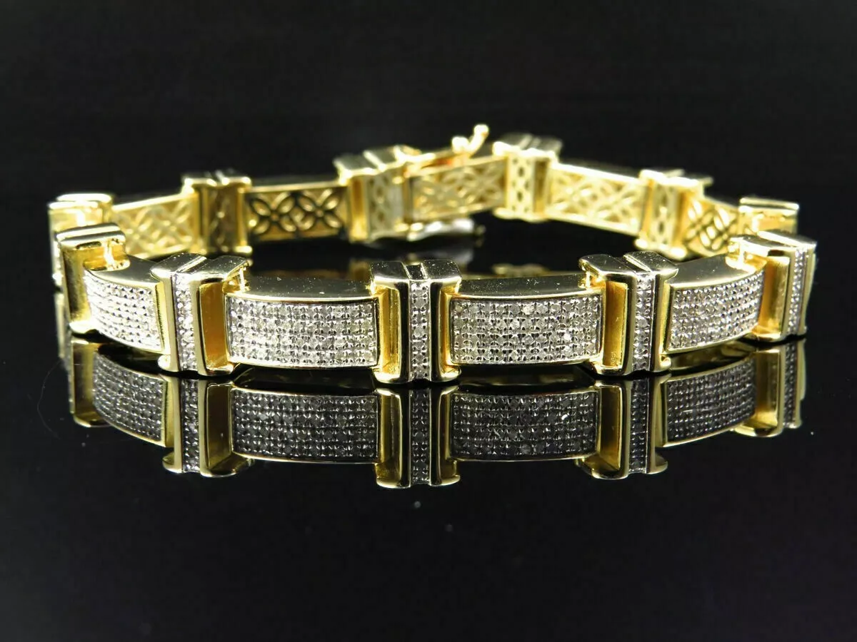 12 Ct Round Cubic Zirconia Men&#39;s Attractive Tennis Bracelet Yellow Gold ... - $450.73 CAD