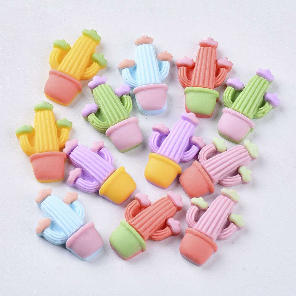 6 Resin Cabochons Cactus Slime Charms Assorted Lot Western Flat Backs Rustic
