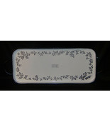 Long 24&quot; Serving Tray GATHER Black White Floral Print Enamel TRAY w Hand... - £30.90 GBP