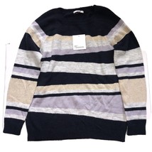 89th &amp; Madison Sz L Sweater Colorful Metalic Stripe Pullover Sweater Navy NEW - £11.13 GBP