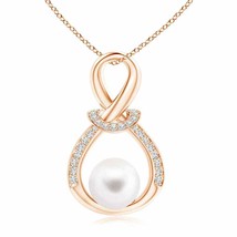 ANGARA Freshwater Pearl Infinity Knot Pendant with Diamonds in 14K Solid Gold - £692.85 GBP