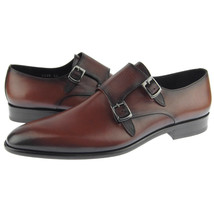 Corrente 5235 Plain Toe Double Monk Strap Men&#39;s Dress Leather Shoes, Brown - £115.98 GBP