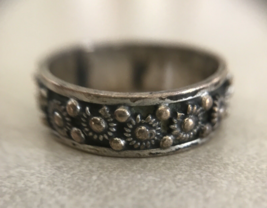 Vintage 90s 925 Sterling Silver Mexican Floral Polka Dot Chunky Ring Size 8.5 - £23.88 GBP