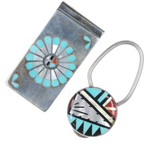 Zuni Native American silver inlaid money clip and keychain - £106.50 GBP