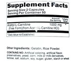 1000mg Acetyl L Carnitine HCI 100 Capsules Free Form Dietary Supplement - $16.06
