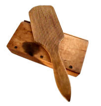 1900s Rectangular Hinged Wood Butter Mold with Ridged Butter Hand Worker Spade - £117.68 GBP