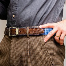 Marco Di Milano Genuine Caiman Back & Belly Exotic Belt Luciano Navy / Brown image 6
