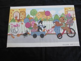 Mounted TINTED ANIMAL PARADE CROSS STITCH Nursery PANEL - 19-3/4&quot; x 12-3/4&quot; - £15.82 GBP