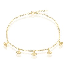 Sterling Silver Evil Eye Charms Paperclip Anklet - Gold Plated - £34.17 GBP