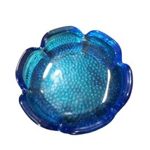 Vintage Anchor Hocking Glass Ashtray 6&quot; Round Sapphire Blue Lotus Flower 6 Petal - £14.74 GBP