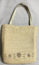 Wheat Straw Handbag Purse Tote With Floral Design - £7.32 GBP