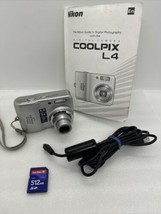 Nikon COOLPIX L4 4.0MP Digital Camera - Silver Tested &amp; Working W/cord &amp;... - £36.57 GBP