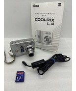 Nikon COOLPIX L4 4.0MP Digital Camera - Silver Tested &amp; Working W/cord &amp;... - £36.57 GBP